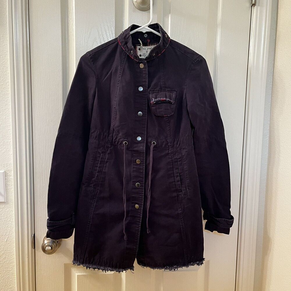 Free People Blue Utility Cargo Jacket Cotton Canvas Women's Size 2 NO HOOD